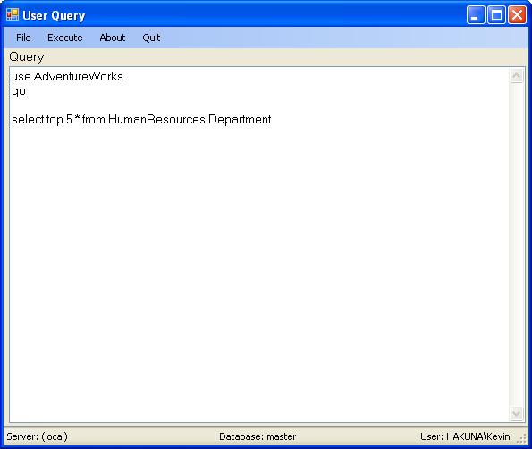 User Query application main window