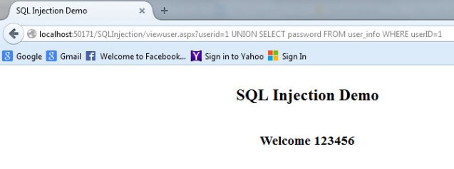 view user page query string affected to sql injection