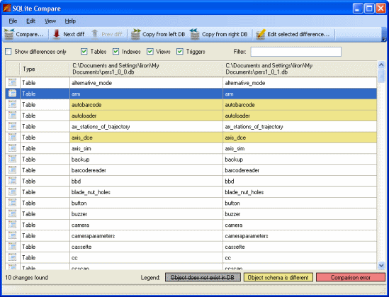 SQLite Compare Screenshot
