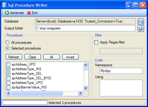 SqlProcedureWriter screenshot