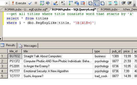 Using of RegExpLike function to filter rows