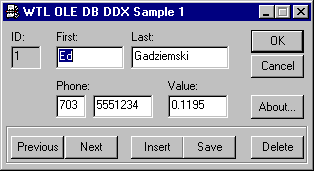 WTL OLE DB DDX Sample 1