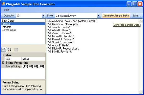 Pluggable Sample Data Generator GUI