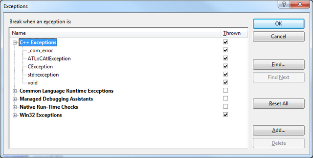 Manage exceptions with the debugger - Visual Studio (Windows)