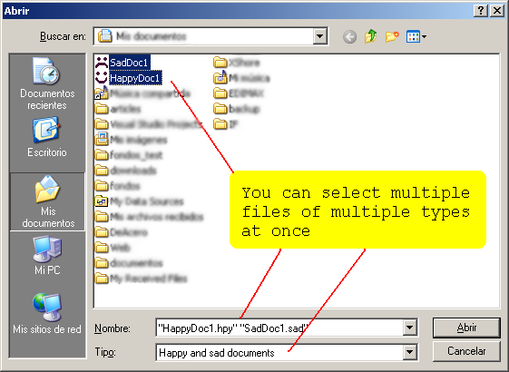 Open dialog showing multiple files types and two selected files