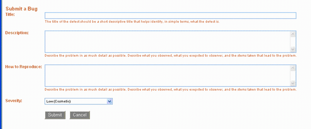 Simple web form for submitting issue