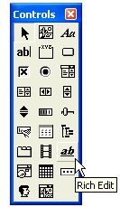 Using the control toolbar to add a rich edit control