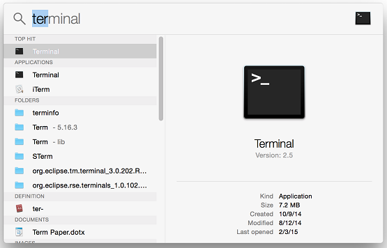 enable spotlight mac os x terminal