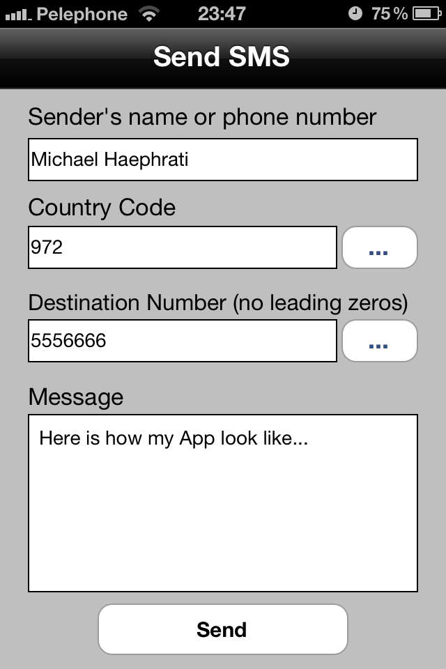 The SendSMS App Screen