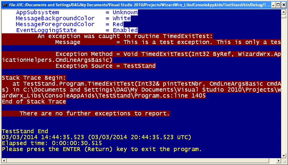 Figure 2 is a full color rendition of the output generated by the ErrorMessagesInColor objeect.