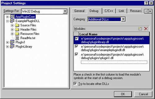 Example additional DLLs in visual studio to allow DLL breakpoints