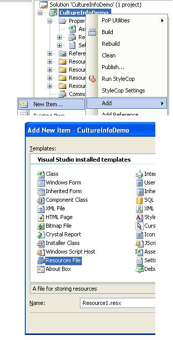 How to add the resx file