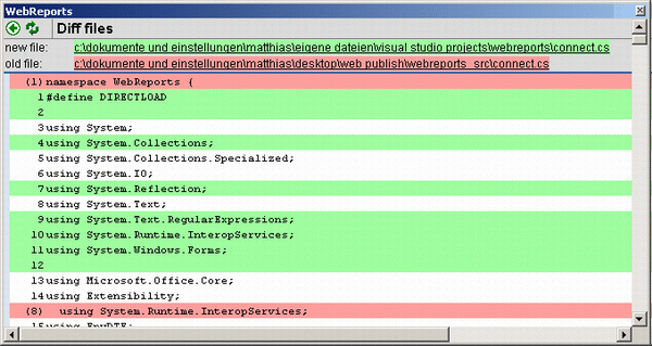 Diff output when comparing 2 files