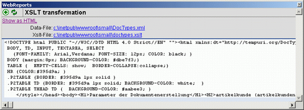 Sample screenshot for xlst transformation output