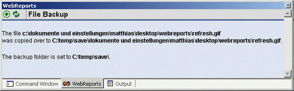 Sample screenshot for backup command output