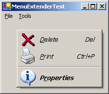 Sample context menu without XP theme applied