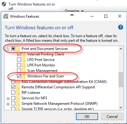 Confirm Windows Fax and Scan service is installed