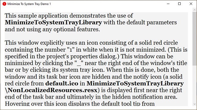 Main window of MinimizeToSystemTray1 (top)