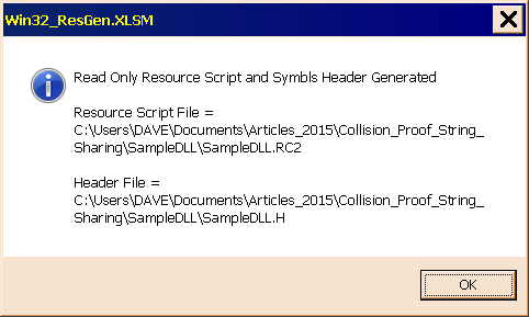 Figure 1: Message box displayed when resource script has been generated and integrated