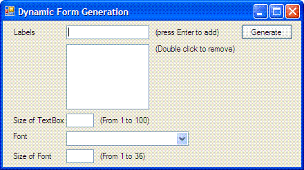 The main screen of the generator