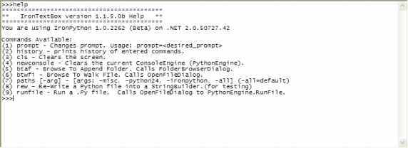 IronTextBox Command Help Menu