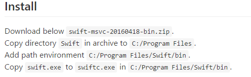 Swift Win install
