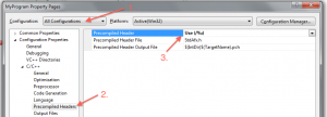 Enabling precompiled headers on project level