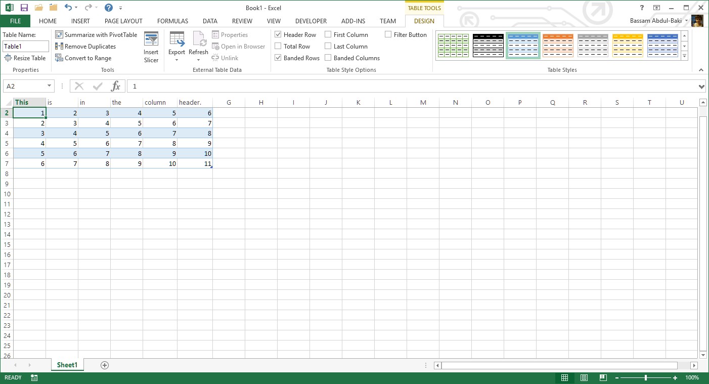 Excel Column Header