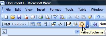 Figure 13 - XML Toolbox in Word 2003, with Reload Schema option