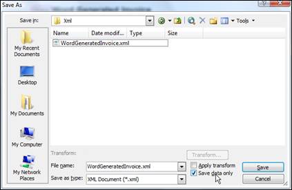 Figure 14 – Saving XML data only from properly mapped Word document
