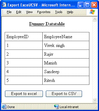 export datatable to csv file download in c#