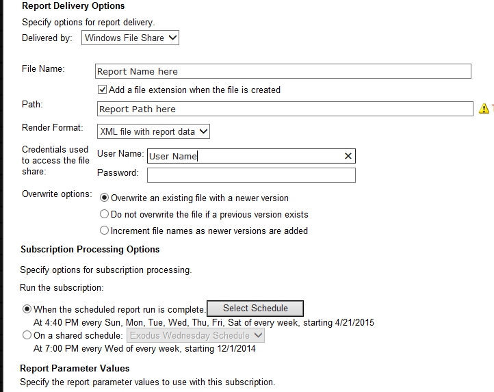 SSRS Report Subscription