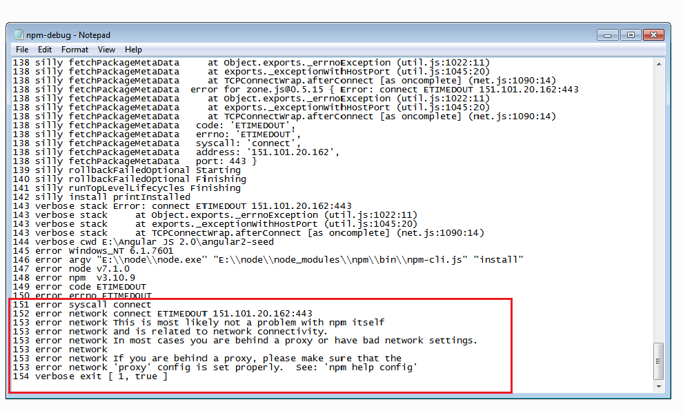 npm Error log file