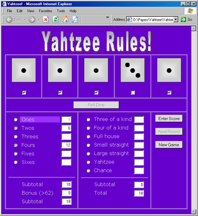 JavaScript Yahtzee