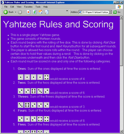 JavaScript Yahtzee