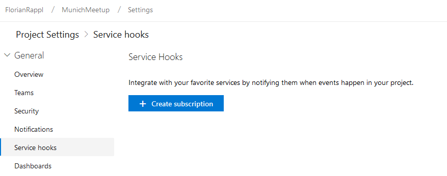 Service Hooks Setting in Azure DevOps