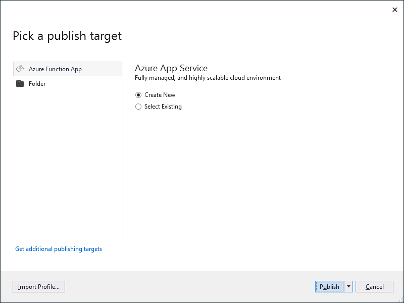 Publish New Azure Function