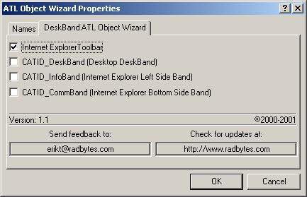 Figure 5. ATL Object Wizard Properties - DeskBand ATL Object Wizard.
