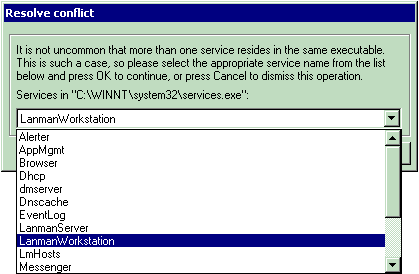 Resolve services conflict: multiple services in the same executable