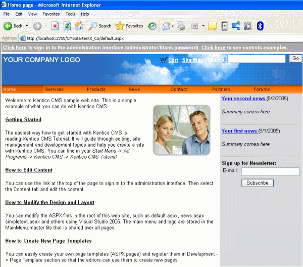 Kentico CMS .NET Corporate Site Starter Kit Home Page