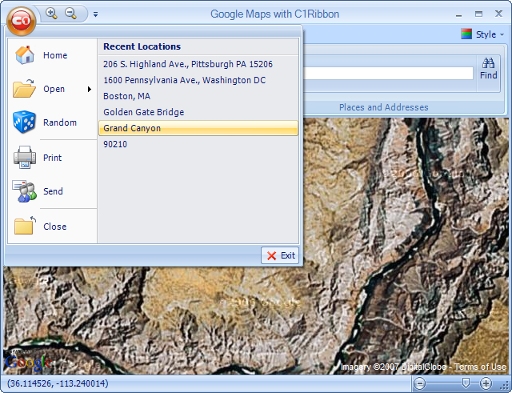 C1Ribbon Application Menu (right pane)