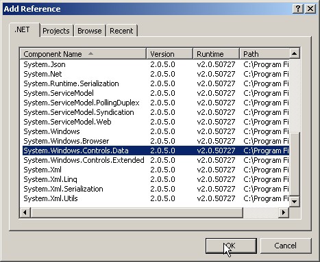 Referencing assembly for DataGrid control