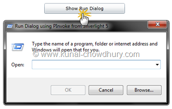 Silverlight 5 RC - PInvoke Demo - Calling Run Dialog from Browser