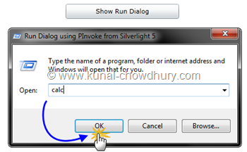Silverlight 5 RC - PInvoke Demo - Executing Command from Run Dialog