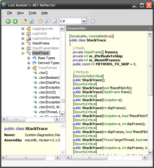 StrackTrace class disassembled in Reflector