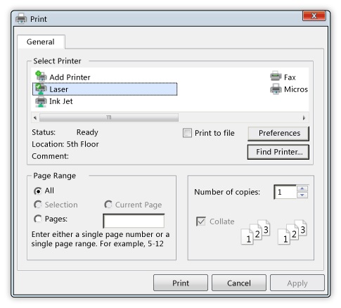 Print dialog box