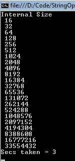 The size increase over time of the StringBuilder object