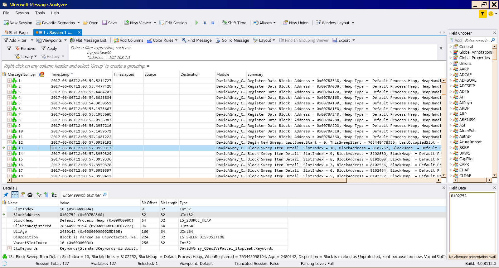 Figure 1 shows the log generated by a set of ETW events as it is rendered by the Microsoft Message Analyzer.