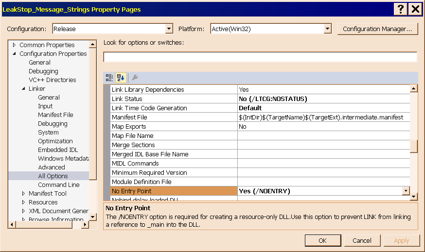 Figure 8 shows the one property that must be changed to mark a DLL as resource-only.