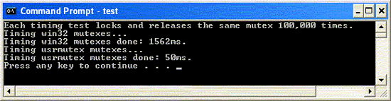 Results from test program using our custom mutex class
